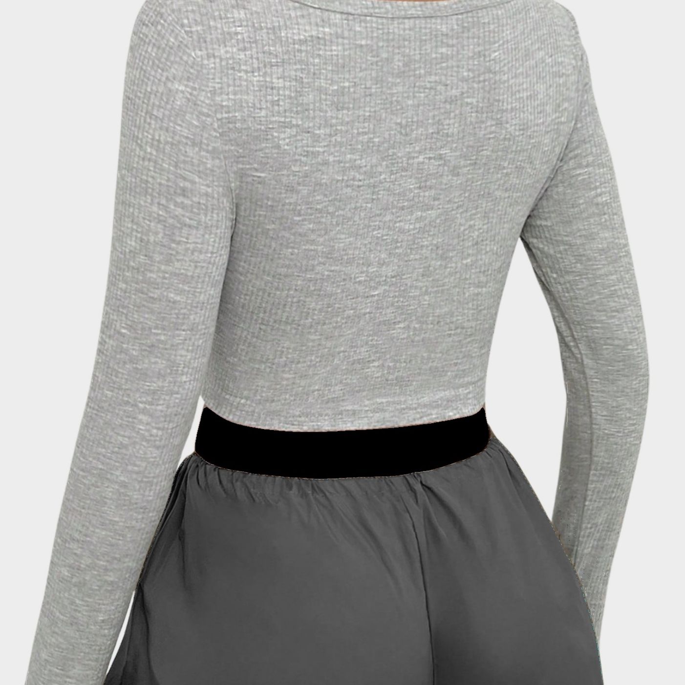 کراپ‌تی شرت آستین بلند زنانه آرمادیا مدل ملانژ کبریتی -  - 3