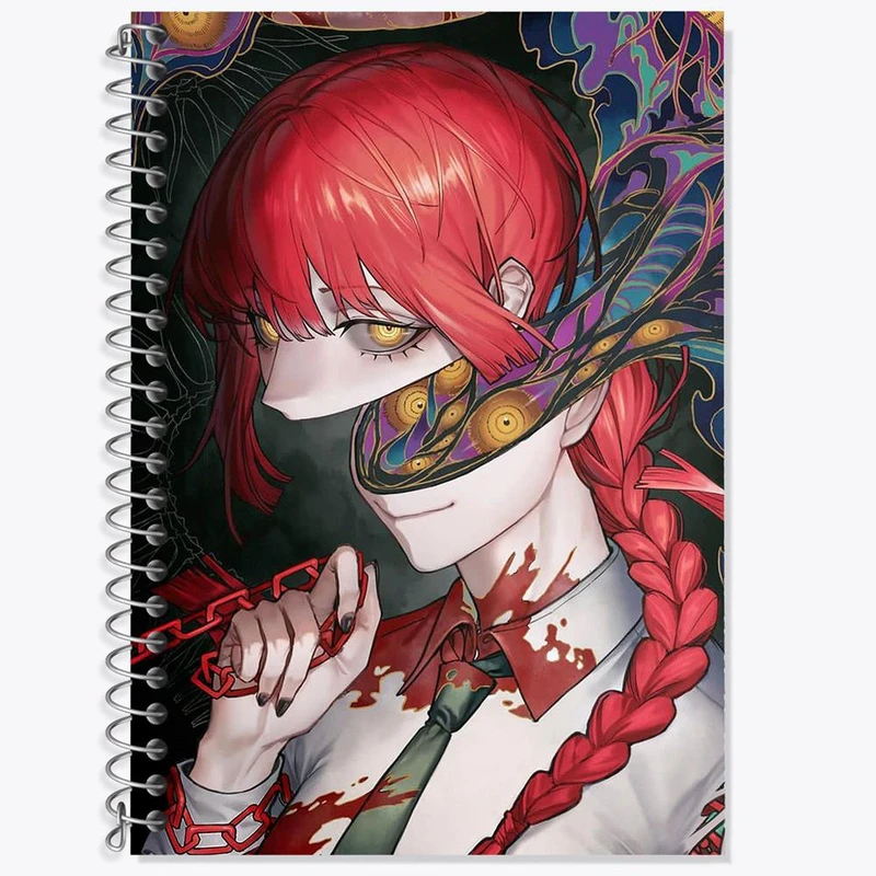 دفتر زبان 50 برگ خندالو مدل سه خط طرح ماکیما انیمه مرد اره ای Chainsaw Man کد 17865