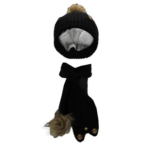 ست کلاه و شال گردن بافتنی بچگانه مدل SA رنگ مشکی