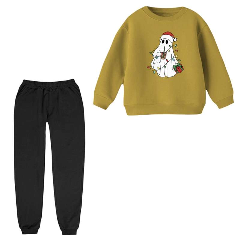 ست سویشرت و شلوار مدل روح و ریسه رنگ کرم