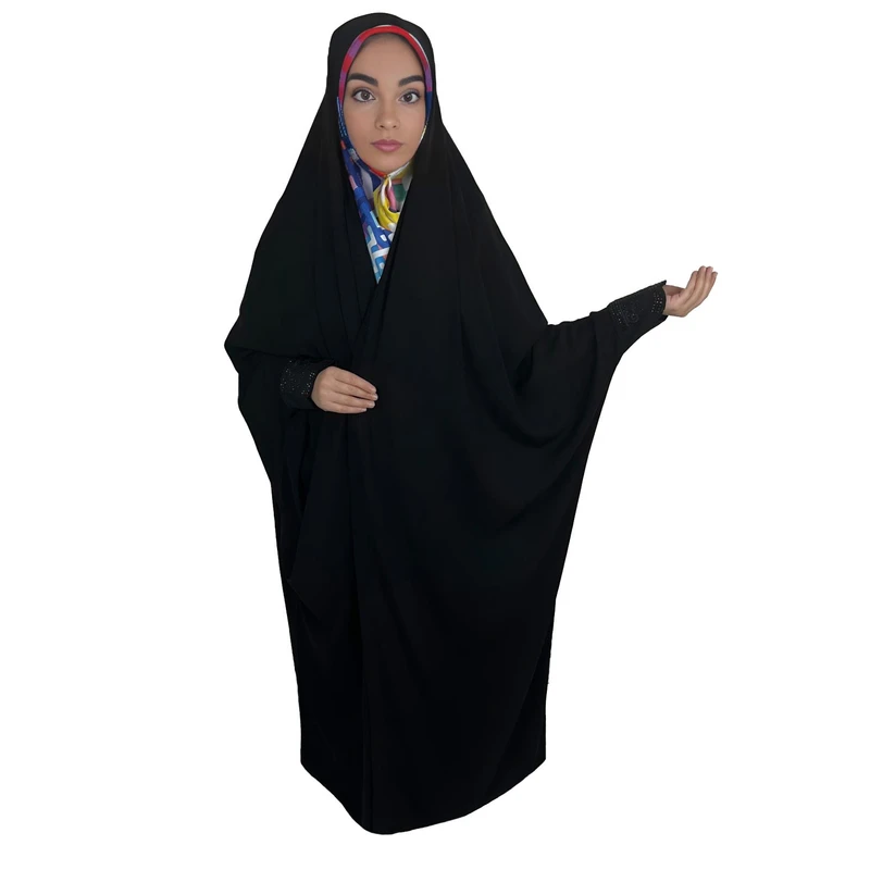 چادر دانشجویی مدل مچی نگین دار کرپ چین