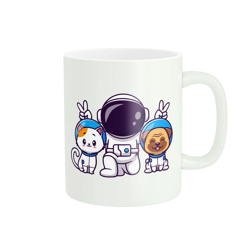 ماگ طرح فضانورد همراه سگ و گربه کد 96