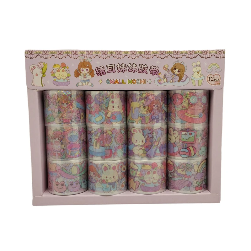 چسب نواری مدل واشی طرح دختر عرض 3 سانتی متر مجموعه 12 عددی