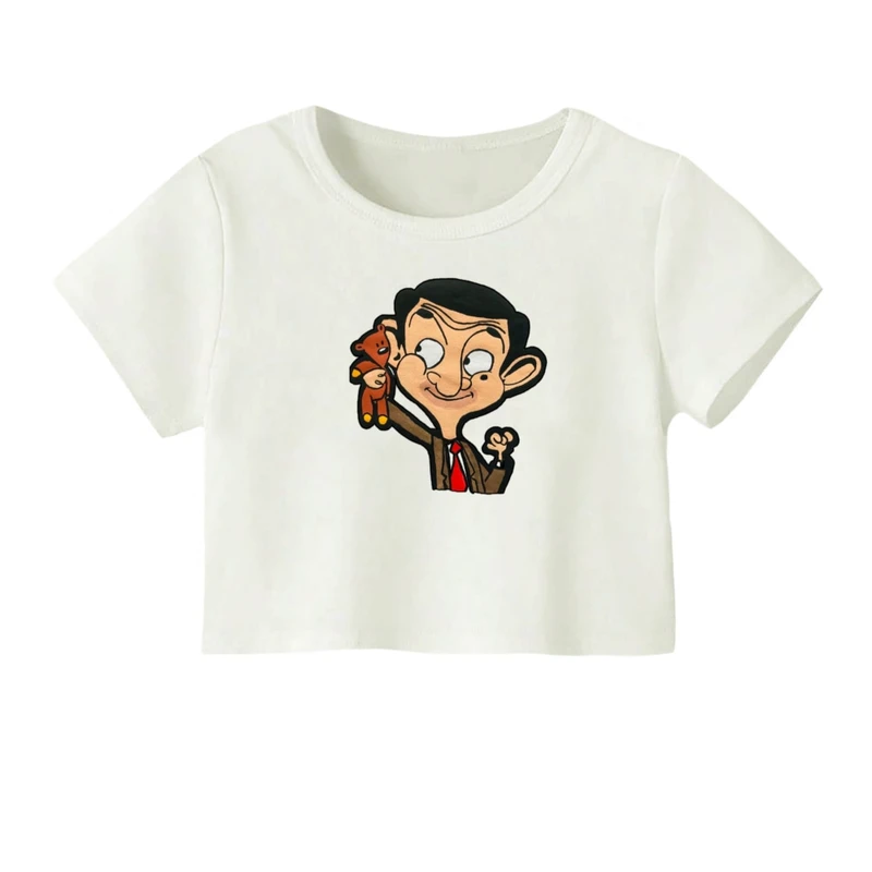 کراپ‌ تی‌شرت آستین کوتاه زنانه مدل مستربین و خرسش