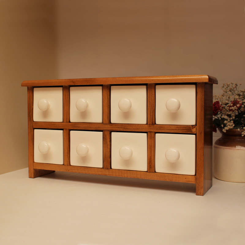 جا ادویه 8 پارچه مدل چوبی و سرامیکی کد 08