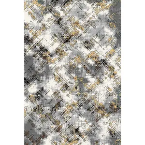 فرش ماشینی فرش ساوین طرح مدرن کد 4146 نقره ای روشن