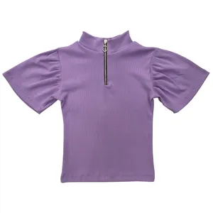 کراپ‌تاپ آستین کوتاه زنانه مدل زیپ دار 12-30 رنگ بنفش روشن