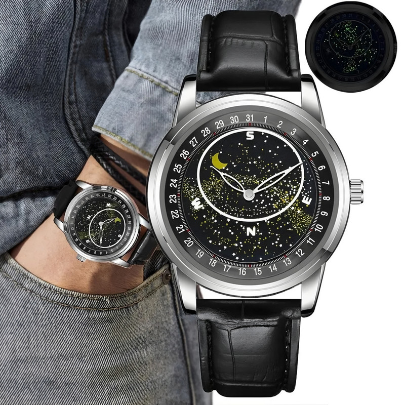ساعت مچی عقربه‌ای مردانه مدل صفحه کهکشانی چرخان کد 2