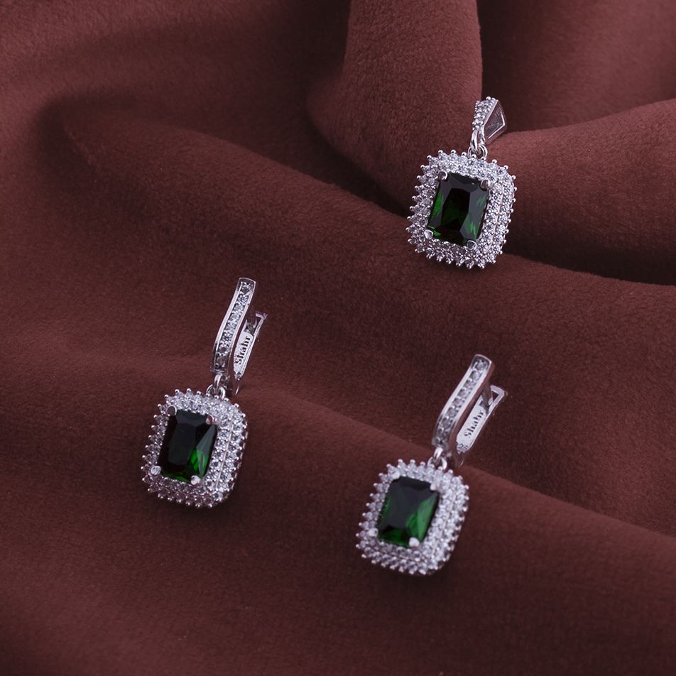 نیم ست نقره زنانه مدل زمرد AMT-N206 - - 3