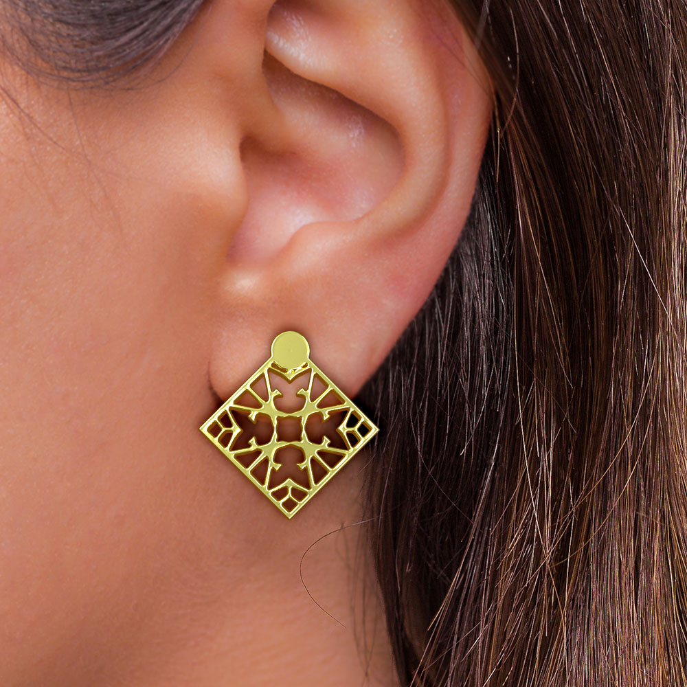 گوشواره طلا 18 عیار زنانه مدوپد مدل لوزی کد GA1-10272