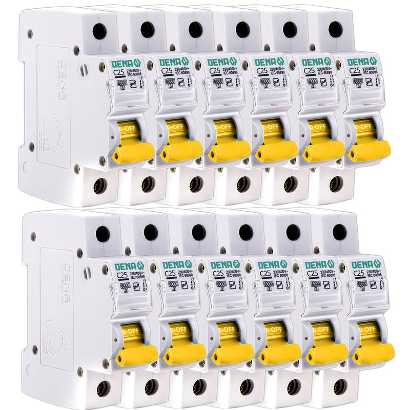 فیوز مینیاتوری تک فاز 25 آمپر دنا الکتریک ایرانیان مدل C25-6KA-12Pcs بسته 12 عددی