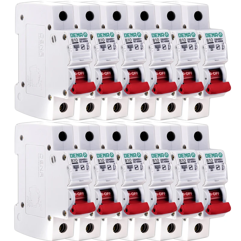 فیوز مینیاتوری تک فاز 10 آمپر دنا الکتریک ایرانیان مدل B10-6KA-12Pcs بسته 12عددی