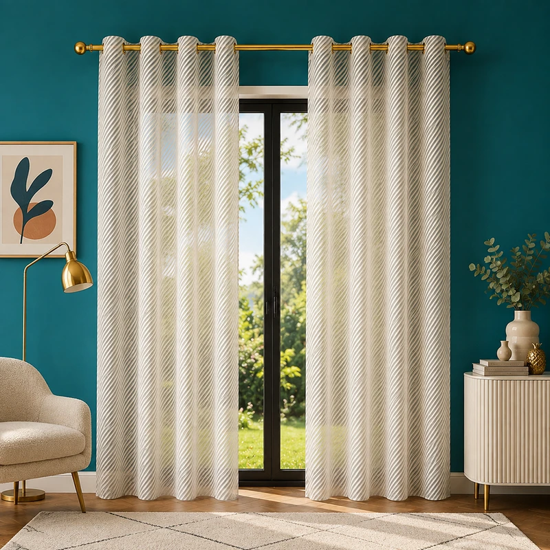 پرده پانچ تیکو دکو مدل تور راشل کادکا طرح ریوا دالبوردار سایز 280 × 140 سانتی‌متر مجموعه‌ 2 عددی