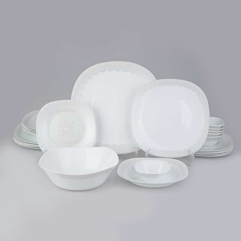 سرويس 26 پارچه اپال طرح مربع کلاسيک مدل سوژا لبه سفيد