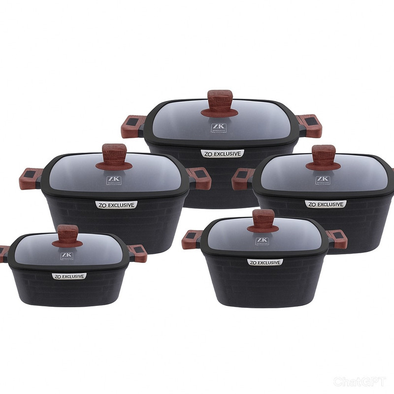 سرویس قابلمه و تابه گرانیتی ۱۰ پارچه زیو مدل ZCS-8550CASTLE BLACK SERIES