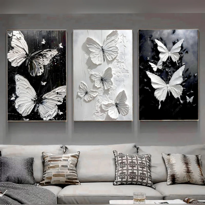 تابلو مدل دکوراتیو مینیمال مدرن طرح پروانه کد 1251 مجموعه 3 عددی
