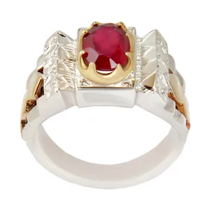 انگشتر نقره مردانه بازرگانی میلادی مدل سنگ یاقوت کد AM_2425