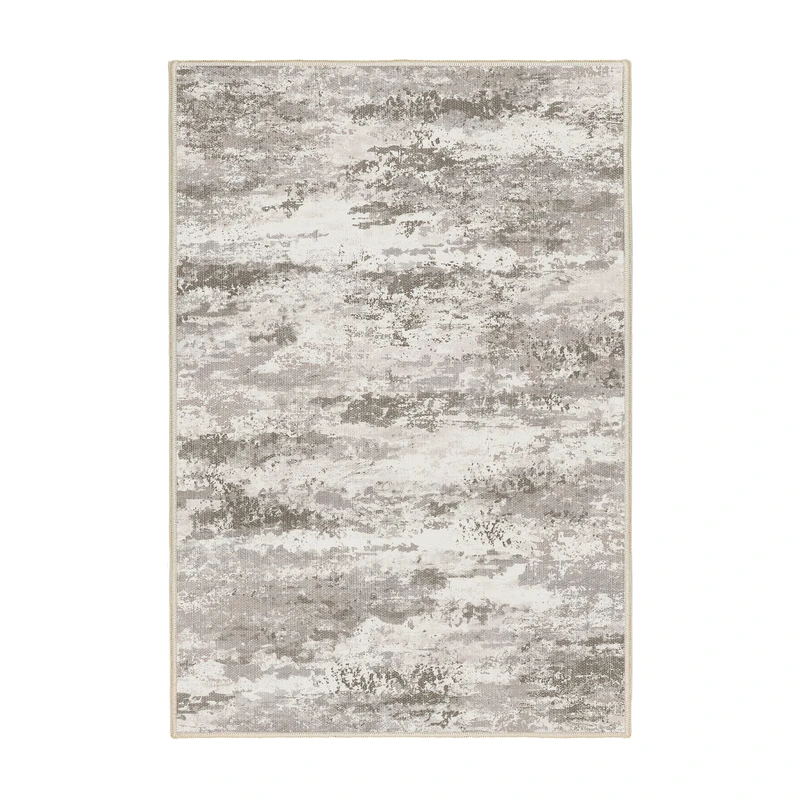 فرش ماشینی 1000 شانه زمینه کرم حاشیه کرم مدل نانو چاپ بدون پرز طرح مینیمال دلتا کد OR.1122.01