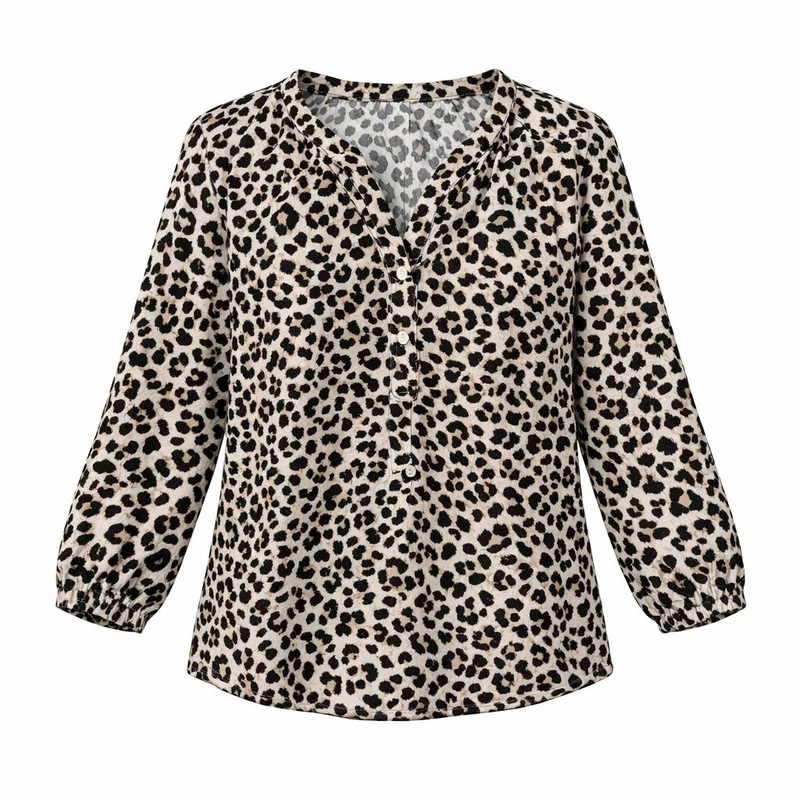 بلوز آستین بلند یقه هفت زنانه مدل پلنگی