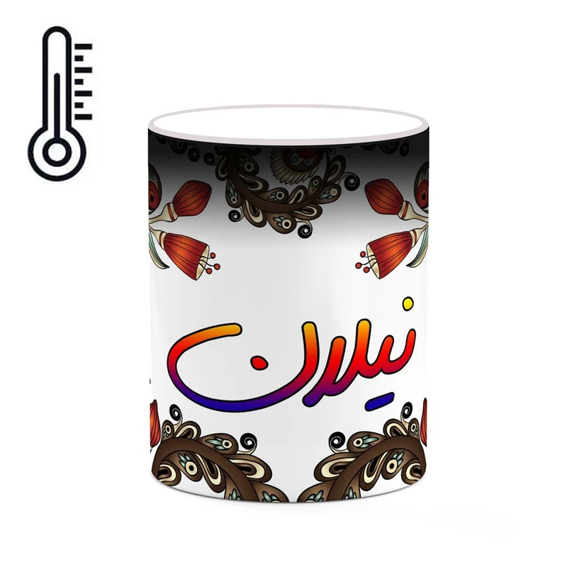 ماگ حرارتی کاکتی مدل اسم نیلان طرح سنتی گل و بته کد mgh48175