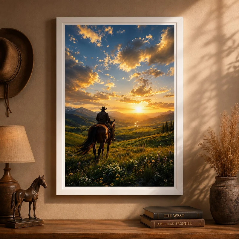 تابلو طرح کابوی مدل گاوچران Cowboy کد CW124 فریم سفید