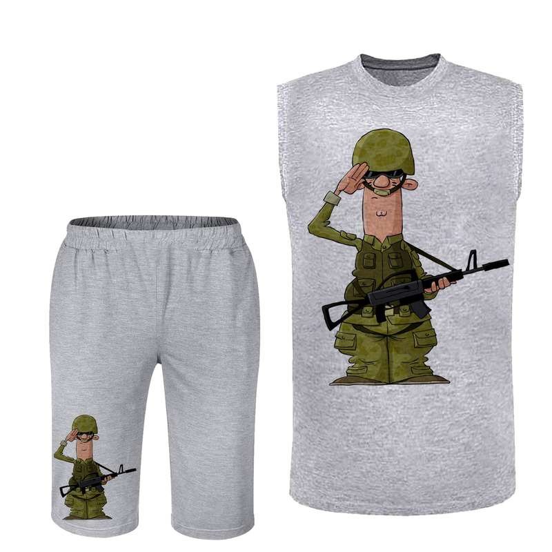 ست تاپ و شلوارک مردانه مدل سرباز  کد 185 رنگ طوسی