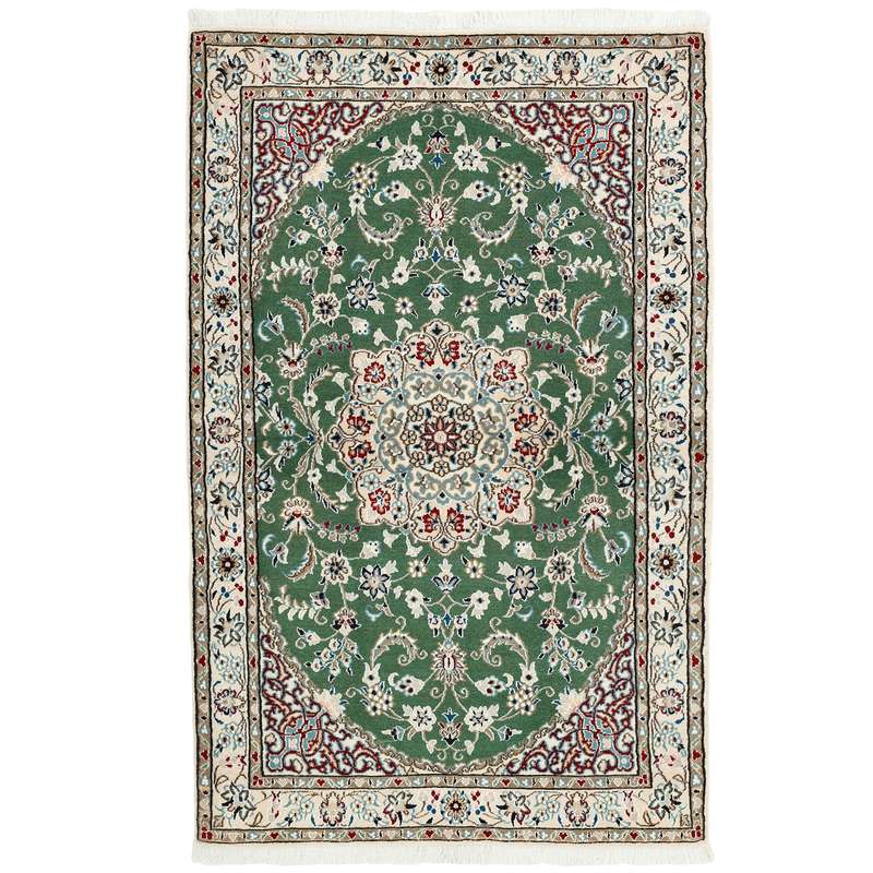 فرش دستبافت یک و نیم متری مدل گل ابریشم نائین کد n543044n 