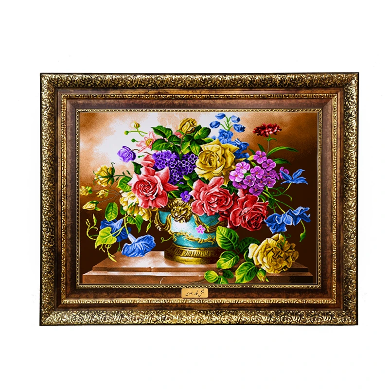 تابلو فرش ماشینی نقش نگار رضوی طرح گل کد 2162KH