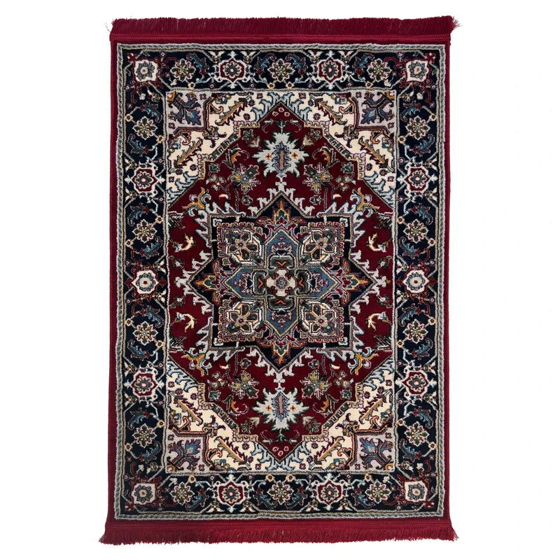 فرش ماشینی 500 شانه زمینه قرمز حاشیه مشکی مدل R30