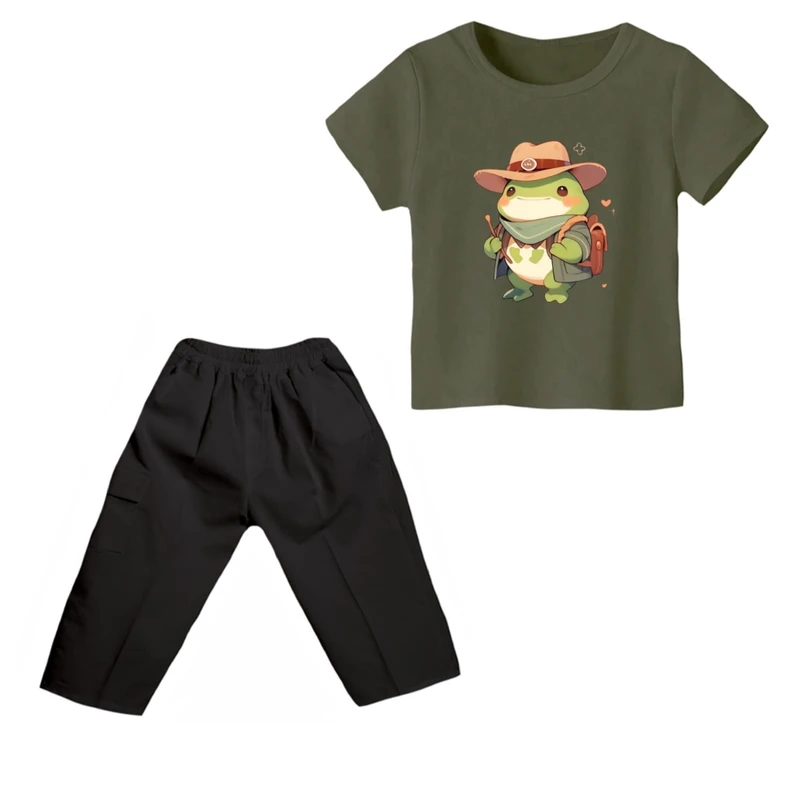 ست تی شرت و شلوارک پسرانه مدل غورباقه کد ۶ رنگ سبز