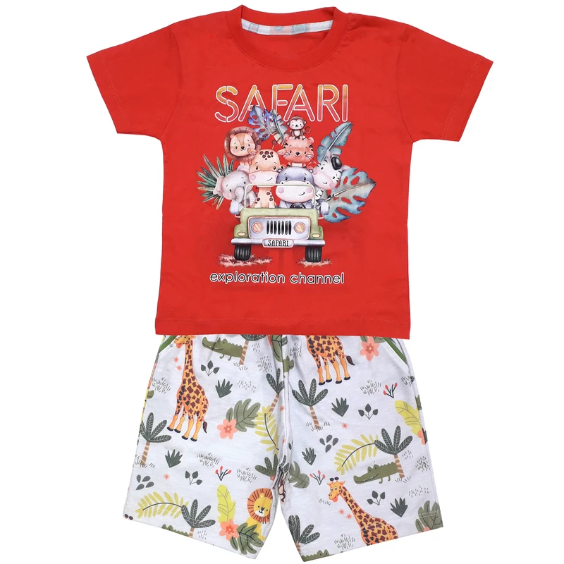 ست تی شرت و شلوارک پسرانه مدل SAFARI کد 3387 رنگ قرمز