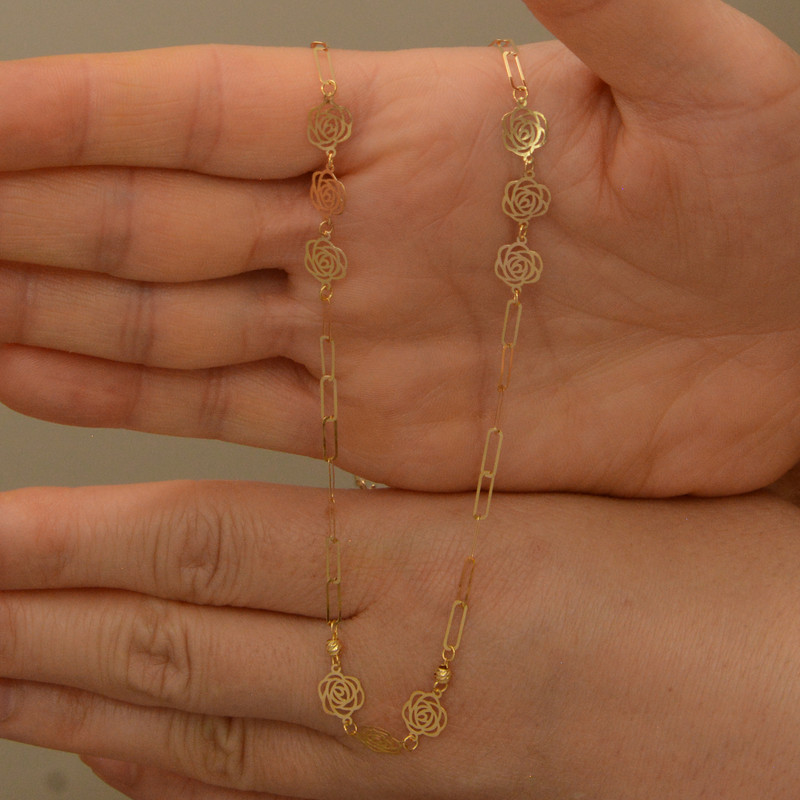 گردنبند طلا 18 عیار زنانه با زنجیر طرح هرمس طلای مستجابی مدل گل رز کد 8641