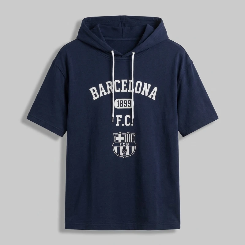تی شرت مردانه کلاه‌دار پنبه‌ای طرح تیم‌های ورزشی مدل barcelona