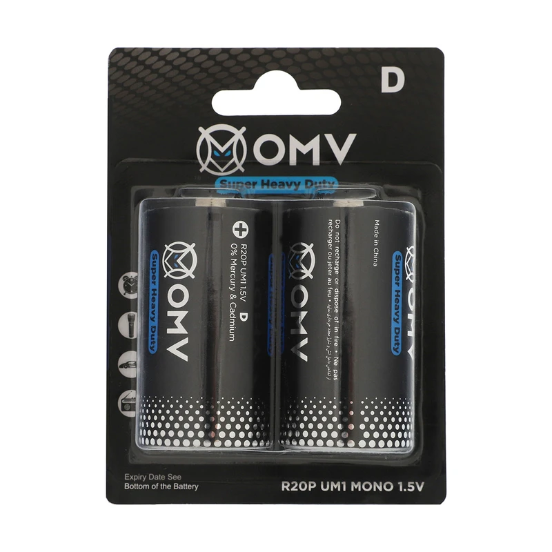 باتری D او ام وی مدل R20P Super Heavy Duty بسته دو عددی