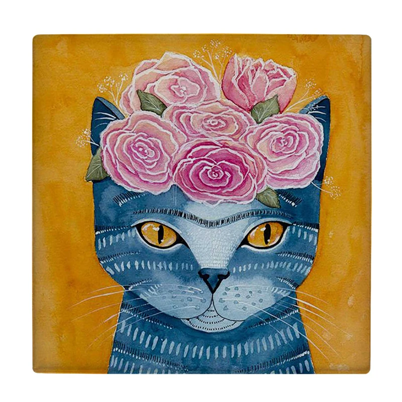  زیر لیوانی  طرح نقاشی گربه و گل ها کد    5848570_4263