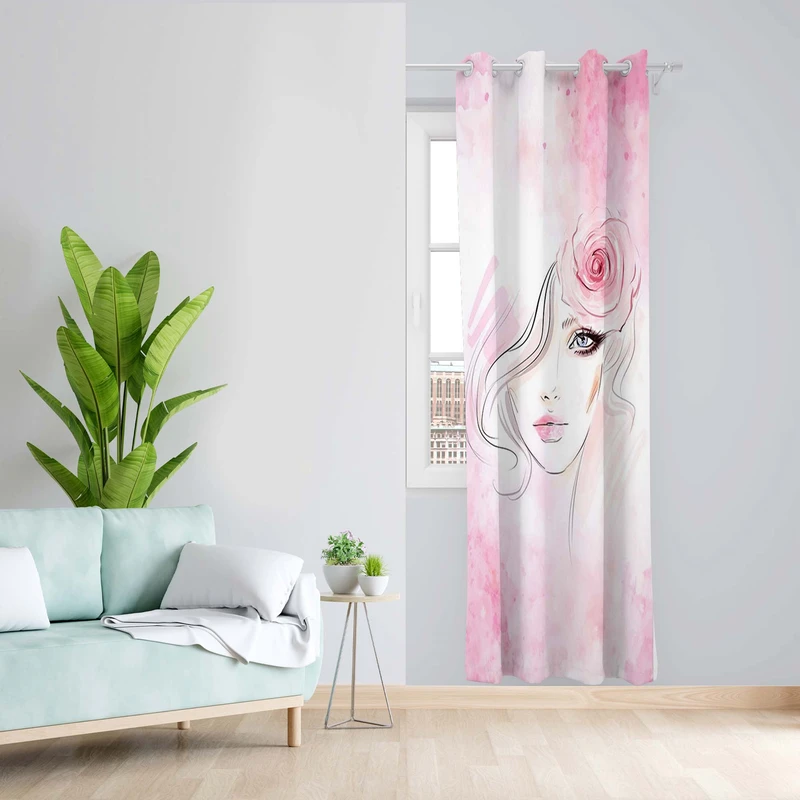 پرده طرح دختر مدل مخمل پانچی کد 5447R z سایز 140x200 سانتی متر