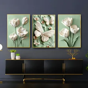 تابلو مدل پروانه کد 9754 فریم طلایی مجموعه 3 عددی