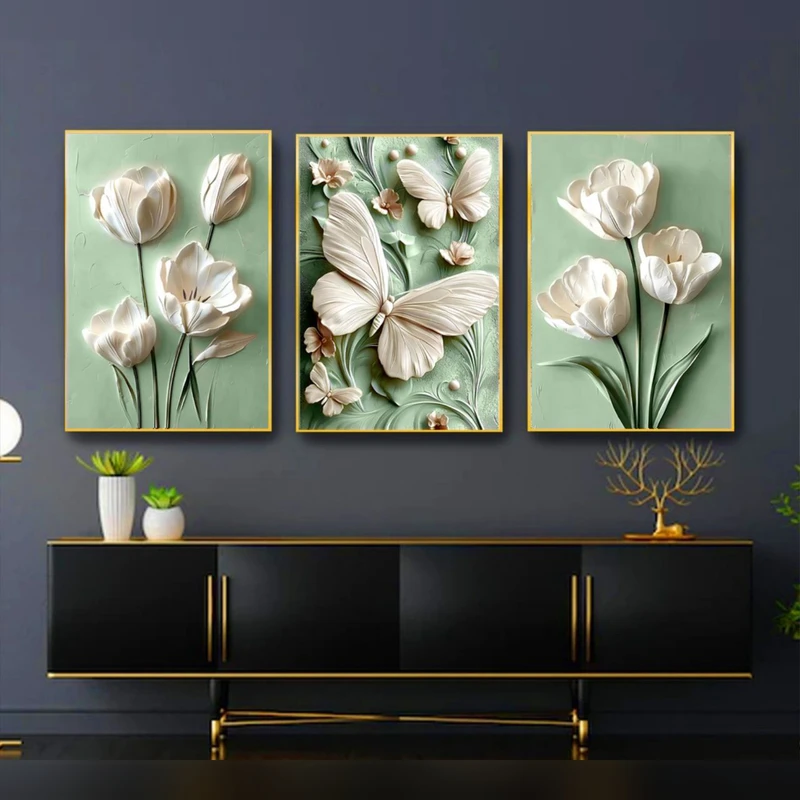 تابلو مدل پروانه کد 9754 فریم طلایی مجموعه 3 عددی