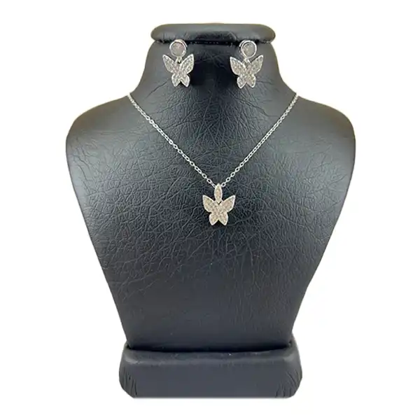 نیم ست نقره زنانه مدل پروانه تمام سنگ کد 54844