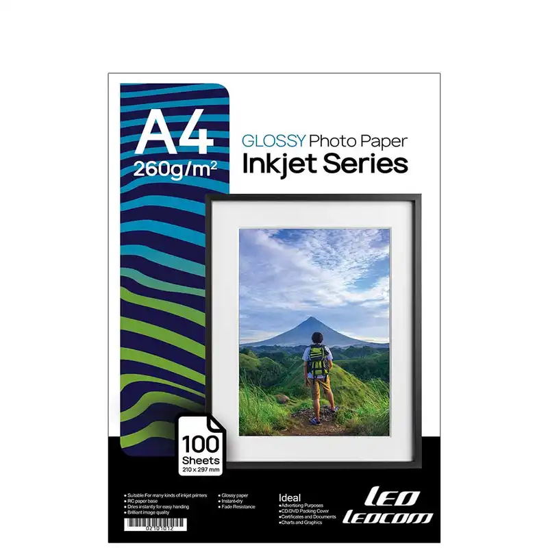 کاغذ چاپ عکس گلاسه لیوکام مدل 260 گرمی سایز A4 بسته 100 عددی
