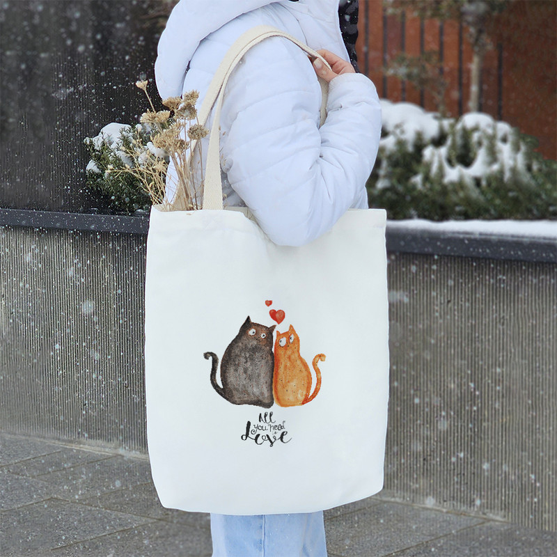 ساک خرید پارچه ای خندالو طرح گربه مدل توت بگ کد 436