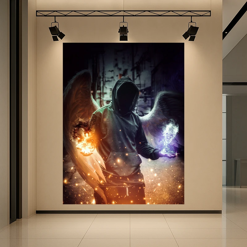 تابلو بوم طرح مخمل فرشته مدل angel demon کد AR3059034