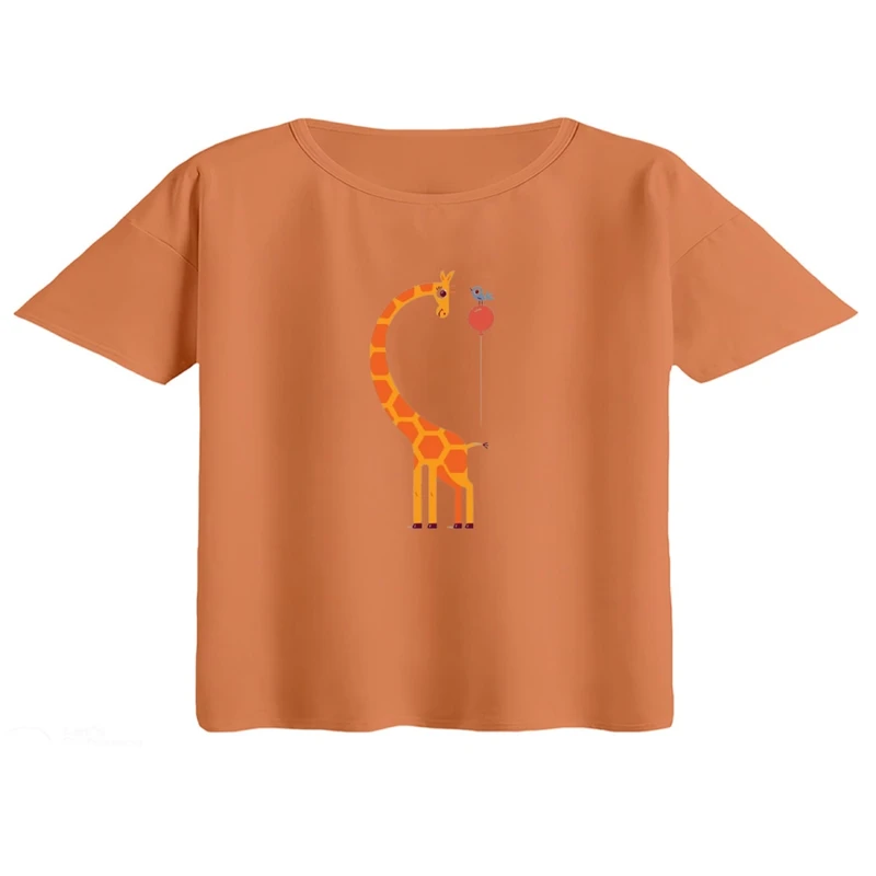کراپ تی‌شرت آستین کوتاه زنانه مدل زرافه و بادکنک