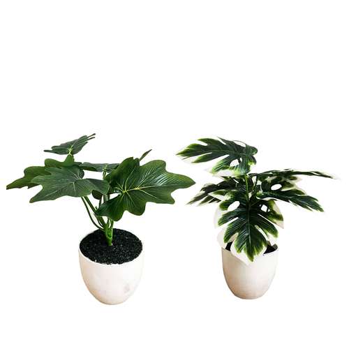 گلدان به همراه گل مصنوعی مدل برگ انجیری مجموعه 2 عددی