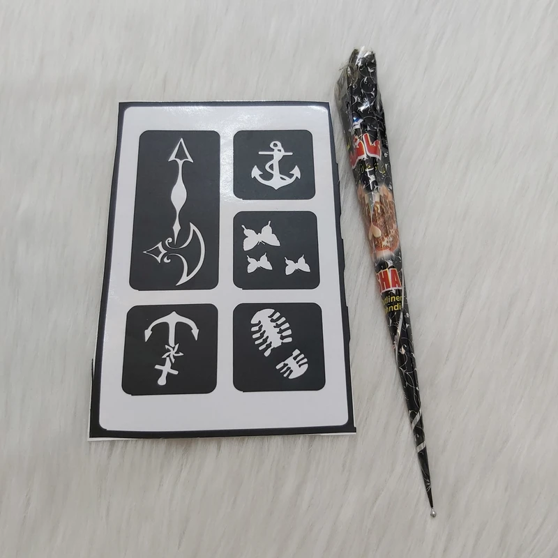 حنا طراحی و شابلون تتو موقت مدل hasha140 مجموعه 6 عددی