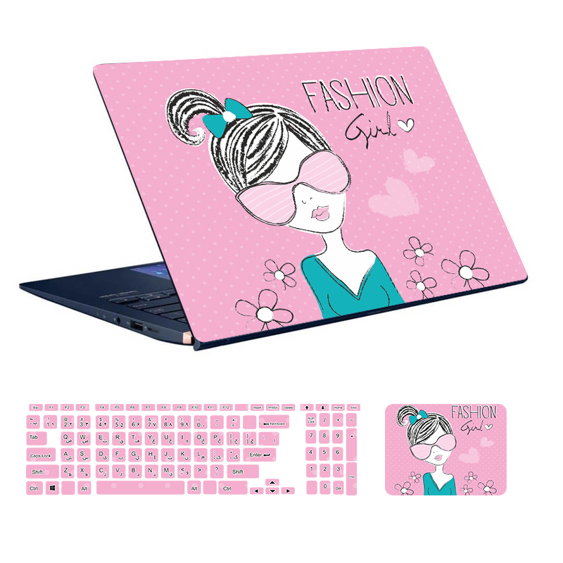 استیکر لپ تاپ توییجین و موییجین طرح Girl کد 41 به همراه برچسب حروف فارسی کیبورد مناسب برای لپ تاپ 15.6 اینچ