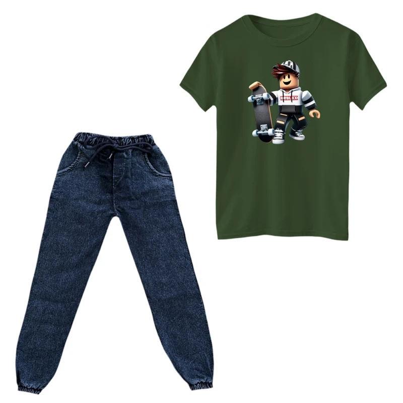 ست تی‌شرت و شلوار پسرانه مدل روبلاکس اسکیت