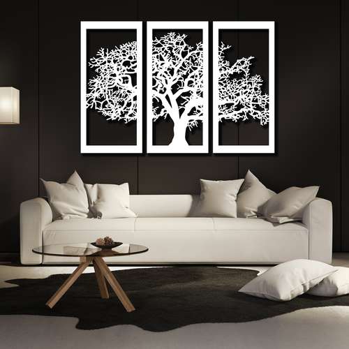 تابلو ۳ تکه سالی وان مدل درخت ‌رنگ سفید
