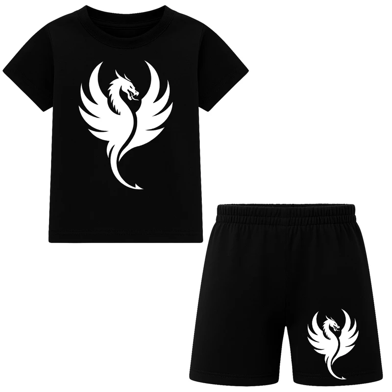 ست تی‌شرت آستین کوتاه و شلوارک راحتی پسرانه مدل M51 طرح اژدها