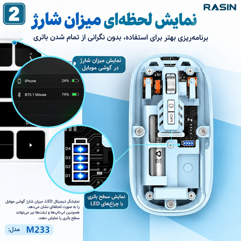 ماوس بی سیم راسین مدل BT+2.4GH